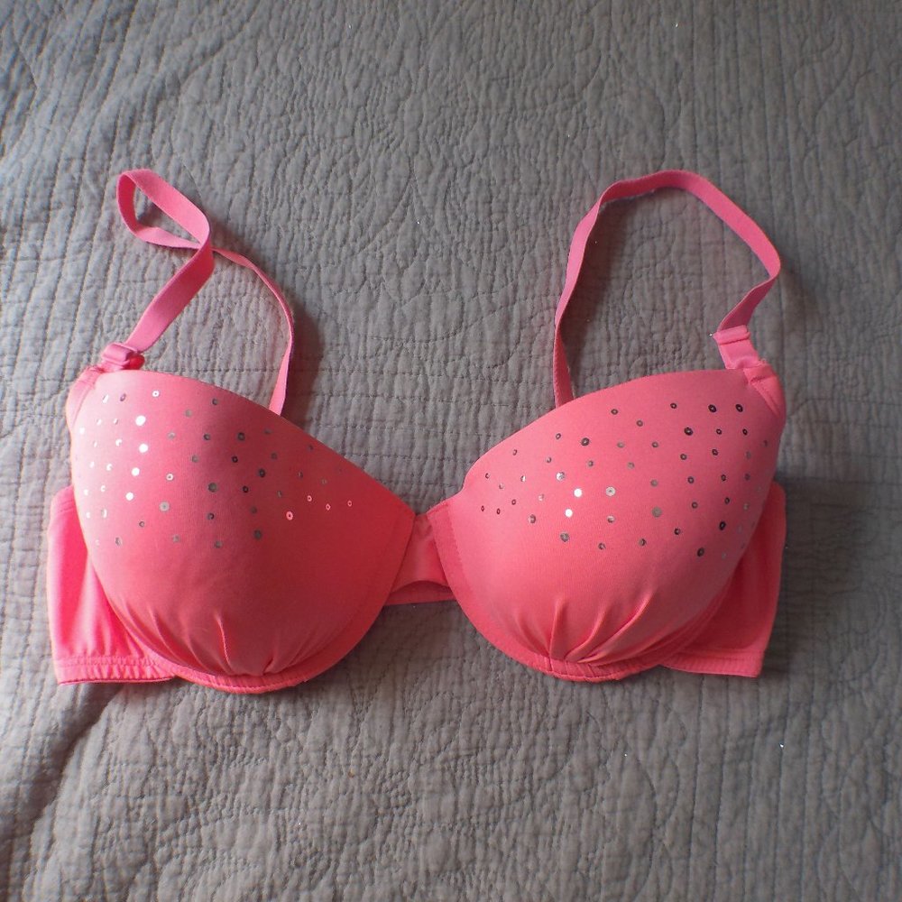 Neon Pink Bra with Silver Sequins